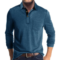 Long-sleeved solid color lapel casual polos