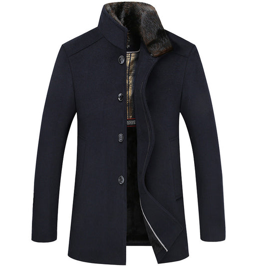 Men's Business Stand Collar Plus Velvet Wool Coat