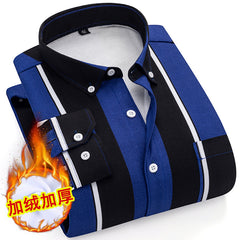 Men's Warm Striped Business Casual Plus Velvet Thickened Shirt