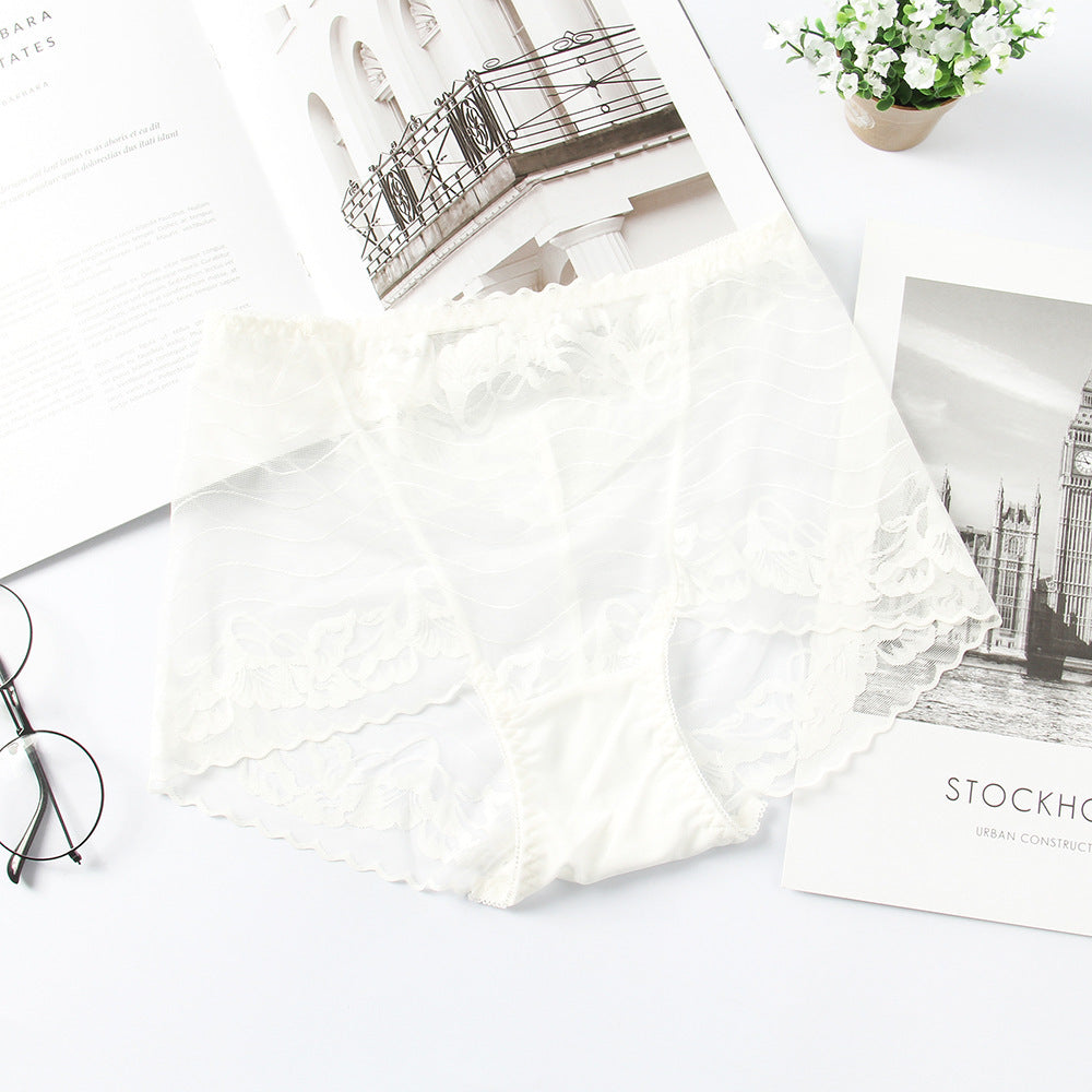 High-waisted Butt-lifting Seamless Transparent Lace Breathable Mesh Briefs