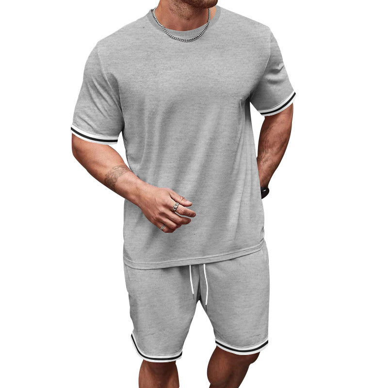 Summer Men's Simple and Versatile Solid Color Casual Sports Suit