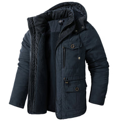 Men's Thick Multi-Pocket Lambswool Hooded Cotton Jacket