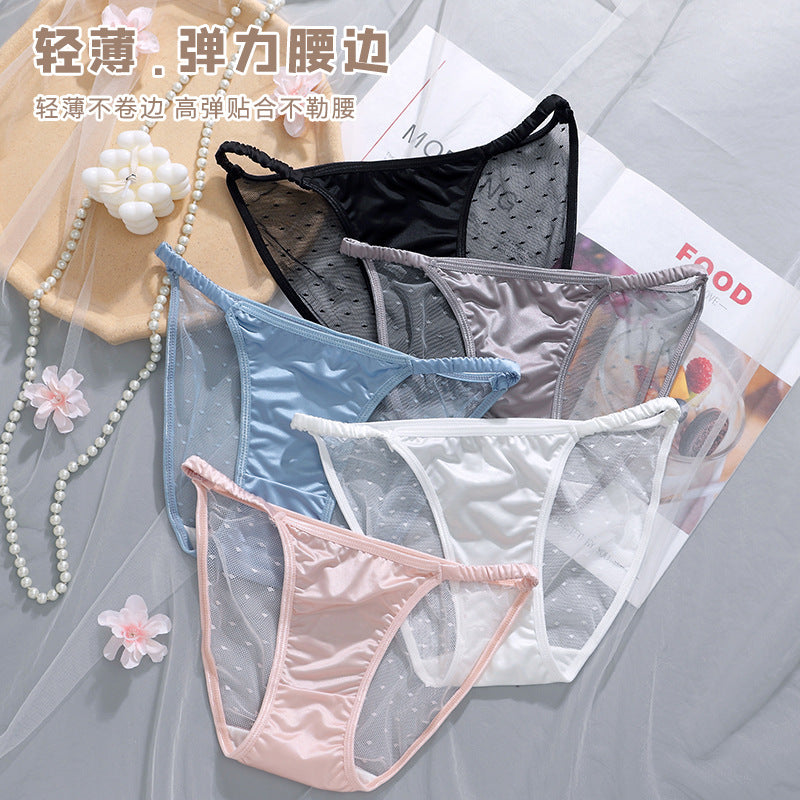 Summer Ice Silk Satin Comfortable Lace Sexy Briefs