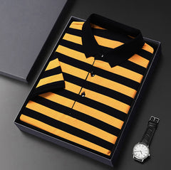 Men's Cotton Ice Silk Lapel Striped POLO
