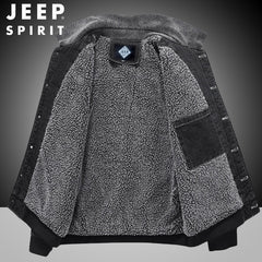 New Men's Thickened Fleece Denim Loose Large Size Windproof Jacket