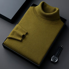 Men's New Winter Thickened and Velvet Warm Casual Solid Color Turtleneck Sweater