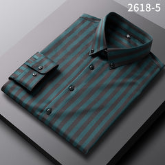 Men's Elastic Anti-wrinkle Casual Striped Long-sleeved Shirt