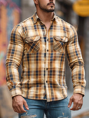 Men's New Plaid Print Velvet Shirt