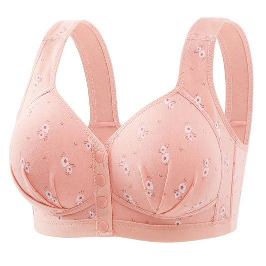 Front buttoned thin printed large size bra