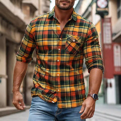 Men's New Plaid Print Velvet Shirt