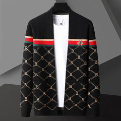 Men's Slim Fit Knitted Printed Business Casual Cardigan