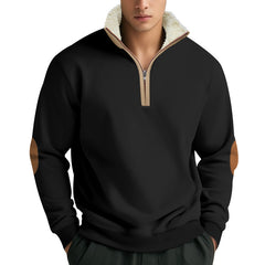 Men's Lambskin Stand Collar Embroidery Half Zip Sweatshirt