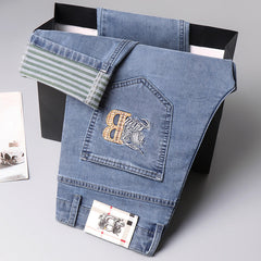 Loose straight embroidered casual jeans