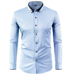 Men's Long Sleeve Contrast Color Stretch Shirt