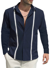 Men's Lapel Collar Colorblock Linen Loose Casual Shirt