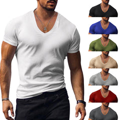 Men's V-neck Solid Color Slim Fit Bottoming Shirt
