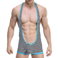 Men's Striped Hip-revealing One-piece Sexy Briefs