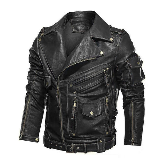 Men's Multi-pocket Zipper Leather Jacket
