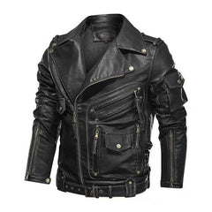 Men's Multi-pocket Zipper Leather Jacket