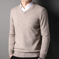 Men's 100% Wool V-neck Knitted Bottoming Sweater