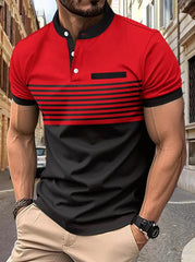 2024 Men's Striped Stand Collar Short Sleeve POLO Shirt