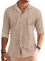 Men's Casual Jacquard Striped Long Sleeve Shirt