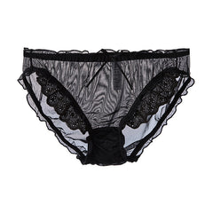 Japanese Thin Mesh Sweet and Sexy Low Waist Hollow Transparent Lace Briefs