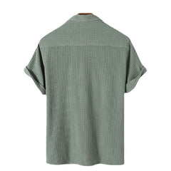 Men's Casual Loose Plaid Stripe Short Sleeve Shirt