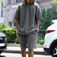 Men's Large Size Casual Loose Short-sleeved Solid Color Suit