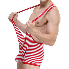 Men's Striped Hip-revealing One-piece Sexy Briefs