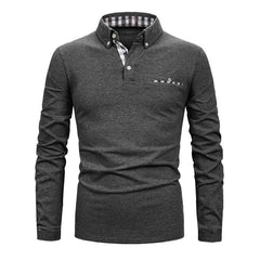 Men's Casual Plaid Stitching Fashion POLO Shirt