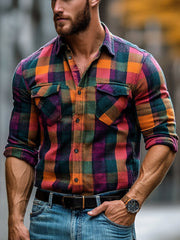 Men's New Plaid Print Velvet Shirt