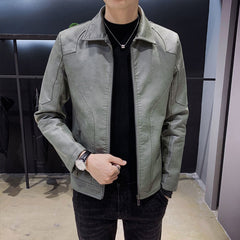 2023 New Men's Lapel Fashion Casual Leather Jacket