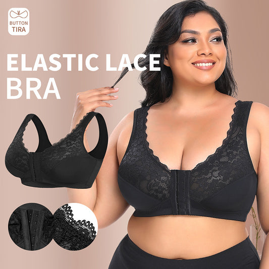 Wireless lace large cup front button thin BCDEF cup bra W210803