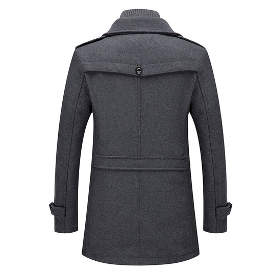 New Winter Men's Business Double Collar Woolen Coat