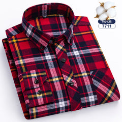 Men's Large Size Cotton Plaid Fashion Casual Long Sleeve Shirt
