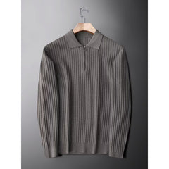 Men's High-End Half Zip Lapel Striped Solid Color Sweater