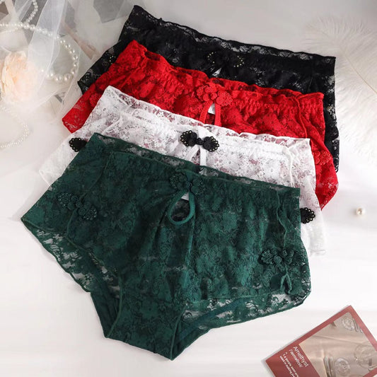 Solid Color Lace High Waist Thin and Soft Large Size Transparent Hollow Panties