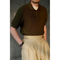 2023 Men's New Vertical Striped Lapel Knitted Polo Shirt