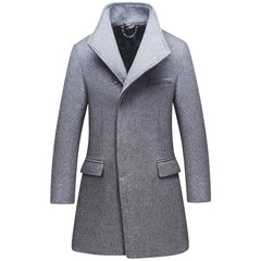 2023 Winter Cotton Long Business Stand Collar Woolen Coat
