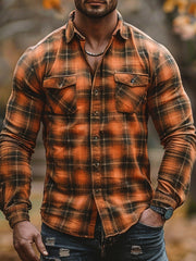 Men's New Plaid Print Velvet Shirt