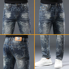 Light luxury trendy brand printed thick jeans