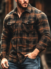 Men's New Plaid Print Velvet Shirt