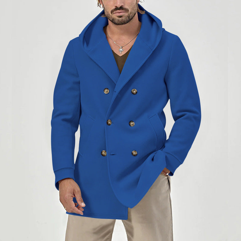 Men's Slim Fit Woolen Windbreaker Hooded Casual Jacket