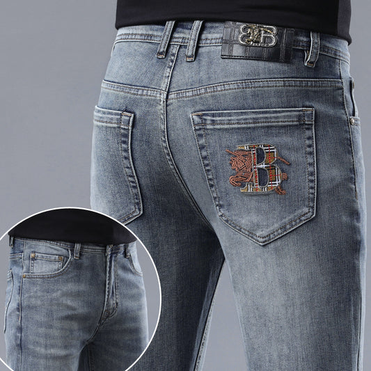 New high-end stretch vintage blue embroidered jeans
