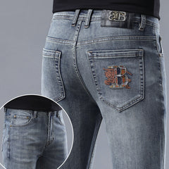 New high-end stretch vintage blue embroidered jeans