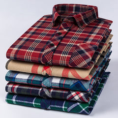 Pure cotton plaid casual lapel shirt