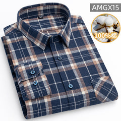 Men's 100% Cotton Fashion Casual Thickened Plaid Shirt