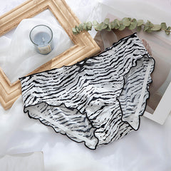 Ice Silk Letter Print Ruffled Seamless Briefs