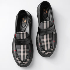 Black men's stylish casual leather shoes